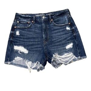 👖🔥 AMERICAN‎ EAGLE 90s Boyfriend Denim Shorts Distressed Raw Hem Sz 6
